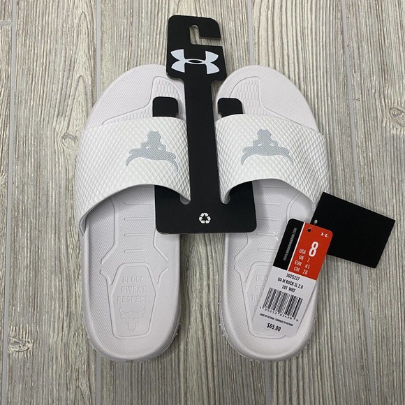 Under Armour Project Rock Logo Slide Sandals Men’s 8 White Fat Tire NWT - Picture 5 of 7